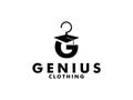 Creative Letter G With graduation hat and hanger vector Logo, Genius clothing store logo design inspiration.