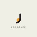 Creative letter J for logo and monogram. Minimal artistic style letter with yellow spot for education, festive and party