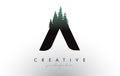 Creative A Letter Logo Idea With Pine Forest Trees. Letter A Design With Pine Tree on Top Royalty Free Stock Photo