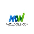 Creative Letter MW Flat with arrow for financial bussiness