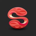 Creative letter S logo 3d futuristic artwork object shades of red, fantastic isometric typography lettering sphere shape