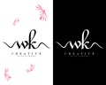 Creative letters wk, kw handwriting logo design vector