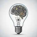 Creative light bulb with brain gears inside symbolizing innovation and intelligence Royalty Free Stock Photo