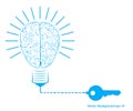 Creative light bulb and brain, idea concept with Key symbol. Vector illustration Royalty Free Stock Photo