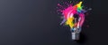 Creative Light Bulb with Colorful Paint Splash. Generative ai Royalty Free Stock Photo