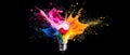 Creative Light Bulb with Colorful Paint Splash. Generative ai Royalty Free Stock Photo