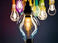 Creative light bulb explodes with colorful paint and colors. New idea, brainstorming concept Royalty Free Stock Photo