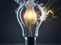 Creative light bulb explodes with colorful paint and colors. New idea, brainstorming concept Royalty Free Stock Photo