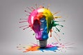 creative light bulb explodes with colorful splashes of paint. New idea, brainstorming concept. photo created using