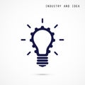 Creative light bulb and gear abstract vector design banner template. Corporate business industrial creative logotype symbol.