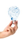 Creative light bulb in hand with drawing business strategy plan Royalty Free Stock Photo