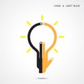 Creative light bulb and hand icon abstract logo design vector te Royalty Free Stock Photo