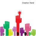 Creative light bulb and hand icon abstract vector design. Royalty Free Stock Photo