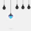 Creative light bulb symbol with heart sign and difference concept, business and industrial idea. Royalty Free Stock Photo