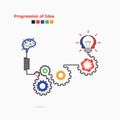 Creative light bulb symbol with linear of gear shape. Progression of idea concept. Business, education and industrial idea Royalty Free Stock Photo