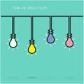 Creative light bulb symbol with turn on creativity concept, educ