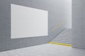 Creative light concrete tile interior with stairs and mock up banner on wall. School hallway and corridor concept. Royalty Free Stock Photo