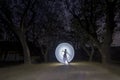 Creative Light Painting With Tube Lighting. Light Circle Royalty Free Stock Photo