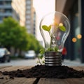 Creative lightbulb design featuring growing roots and emergent greenery symbolizing innovation progression and environmental Royalty Free Stock Photo