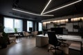 creative lighting arrangement for contemporary office, with sleek furniture and minimalistic accents