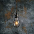 Creative lighting hanging lightbulb on industrial cement background
