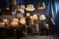 creative lighting setup with a variety of lampshades, creating different looks