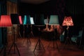 creative lighting setup with a variety of lampshades, creating different looks