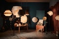 creative lighting setup with a variety of lampshades, creating different looks