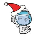 A creative line drawing of a confident astronaut wearing santa hat