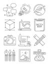 Creative line icons. Process of artists branding blogging graphic symbols vector arts isolated