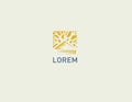 Creative linear yellow logo icon house and tree nature eco