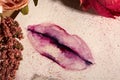 Creative lips watercolor image. Close up macro shoot. Copyspace for art and design.