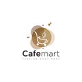 Creative logo cafe mart, with bubble background and shopping cart vector