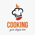 Creative logo for cooking master class or restaurant with chef hat element. Vector style Royalty Free Stock Photo