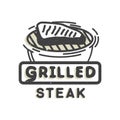 Creative logo design with grilled steak. Vector illustration.