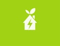 Logo design minimalistic sign house leaves plants and lightning for your company alternative energy