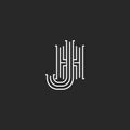 Creative logo JH or HJ initials logo medieval monogram, overlapping thin lines two letters linked J and H