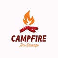 Creative logo with sausage as wood in bonfire Royalty Free Stock Photo