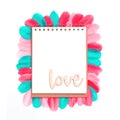 Creative love with colorful feathers, flat lay Royalty Free Stock Photo