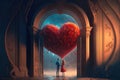 Creative Love concept. Big heart over couple in love. Generative AI