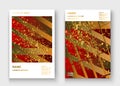 Creative luxurious and rich cover frame design paint golden splatter, gold glitter vector illustration. Red abstract template Royalty Free Stock Photo