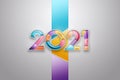 Creative luxury design 2021, new year flyer, lettering 2021 with multicolored numbers on a light background. Concept for new year