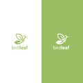 Creative luxury modern bird with green leaf logo template