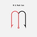 Creative M- Letter icon abstract and hook icon design vector template.Fishing hook icon.Alphabet icon