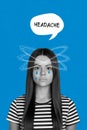 Creative magazine mockup collage of sad upset girl weeping suffer terrible headache school trouble lesson homework exams