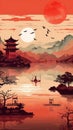 Creative Manipulation of Chinese Landscape Royalty Free Stock Photo