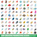 100 creative marketing icons set, isometric style