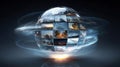 Creative media technologies concept: glowing sphere with images Royalty Free Stock Photo