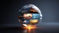 Creative media technologies concept: glowing sphere with images Royalty Free Stock Photo