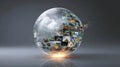 Creative media technologies concept: glowing sphere with images Royalty Free Stock Photo